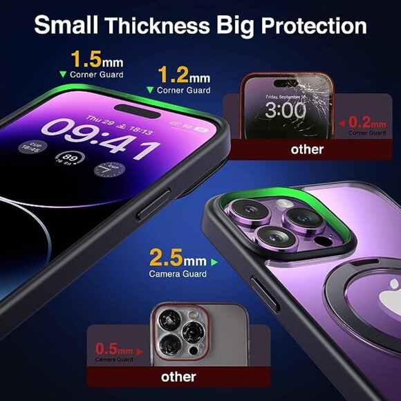 BLACK iPhone 14 Pro Max Phone Case MagSafe Shockproof Case for iPhone 14 PRO MAX - Picture 7 of 8